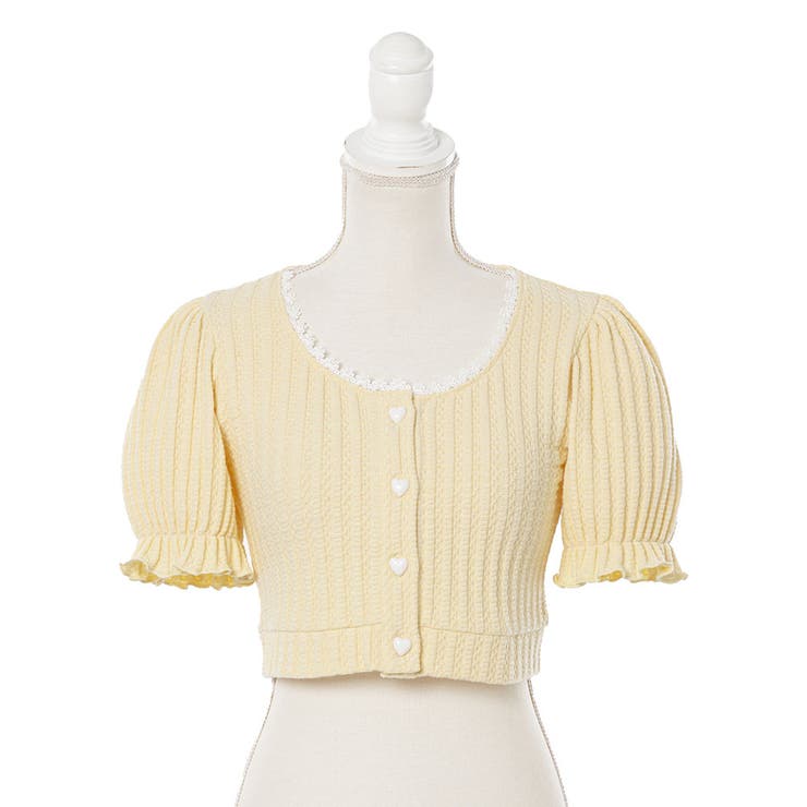 レモンイエロー | ハートボタンクロップドリブカーディガントップス 量産型 地雷系 夢展望 | DearMyLove