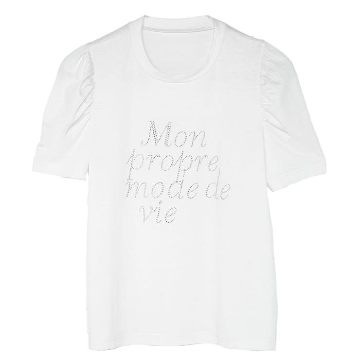 ストーンロゴパフスリーブTシャツカットソートップス 韓国 夢展望[品番  