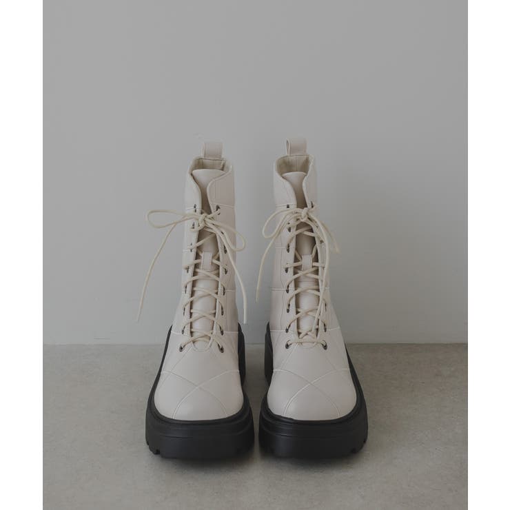 アイボリー | キルティングレースアップブーツ 韓国 夢展望 | 夢展望