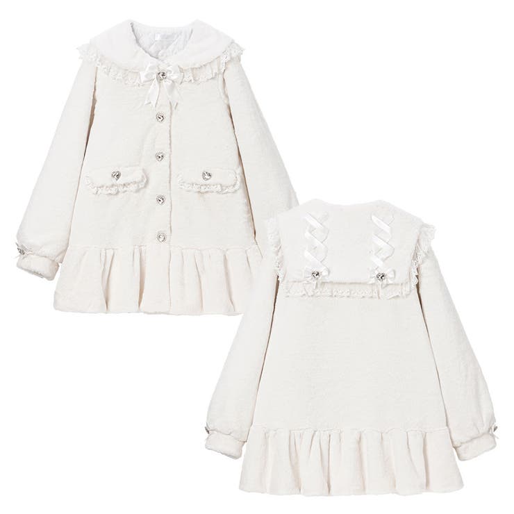 ホワイト | バックレースアップビジューセーラーファーコート 量産型 地雷系 夢展望 | DearMyLove