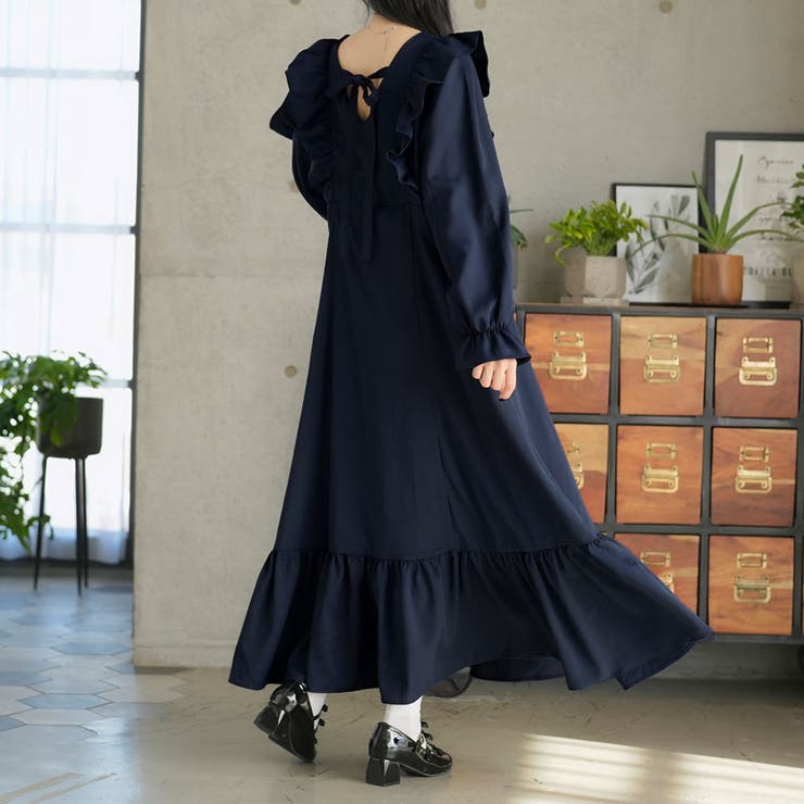 バックリボンマキシワンピース 韓国 夢展望[品番：YU000046765