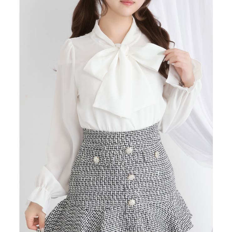 とろみホワイト | シンプルボウタイシャツブラウス #シワになりにくい 量産型 地雷系 夢展望 | DearMyLove