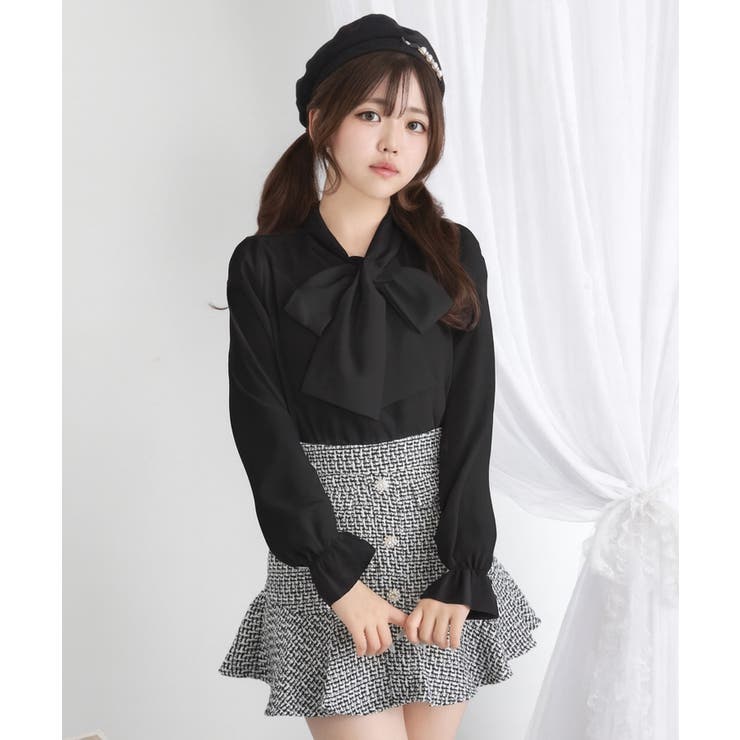 とろみブラック | シンプルボウタイシャツブラウス #シワになりにくい 量産型 地雷系 夢展望 | DearMyLove