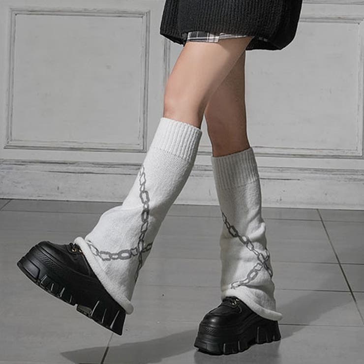 チェーン柄レッグウォーマールーズソックス 韓国 夢展望[品番