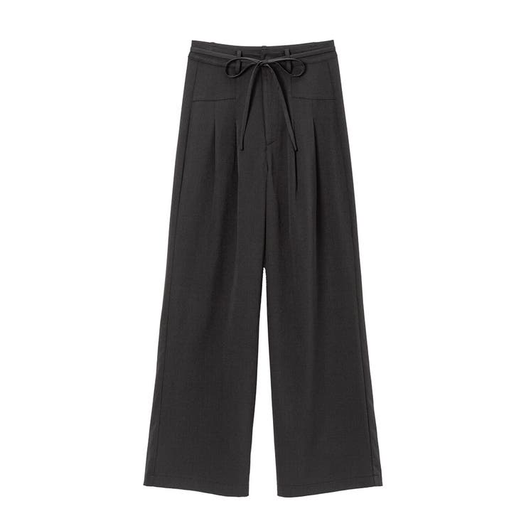 ブラック | リボンベルト付シンプルタックワイドパンツ 量産型 地雷系 夢展望 | DearMyLove