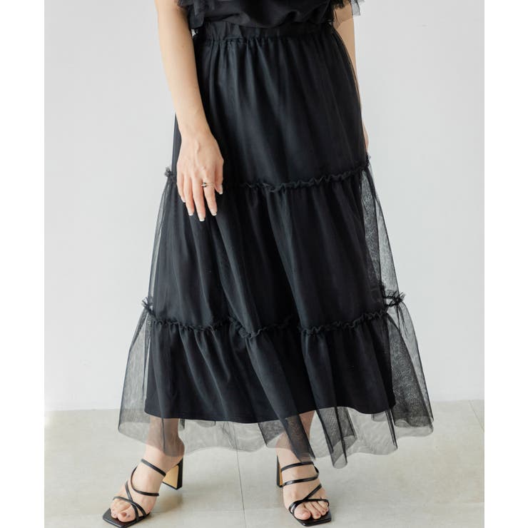 ブラック | チュールティアードスカート 韓国 夢展望 | 夢展望