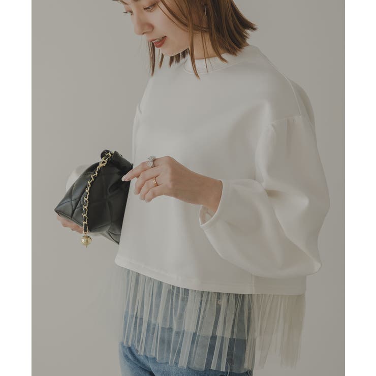オフホワイト | チュールフリルドッキングプルオーバー 韓国 夢展望 | 夢展望