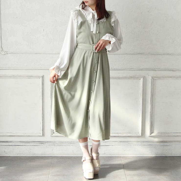 ロング　くすみグリーン
