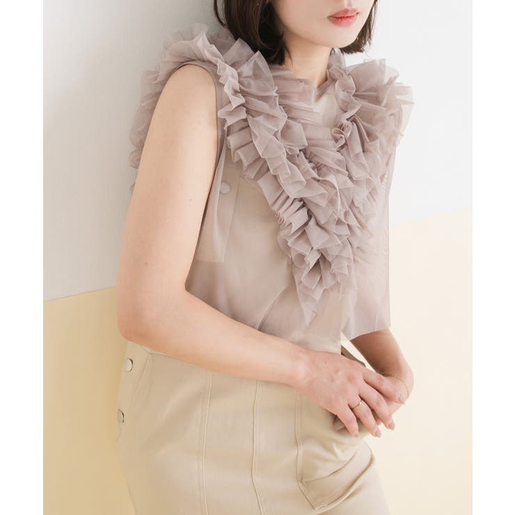 チュールフリルショートベスト 韓国 夢展望[品番：YU000047501