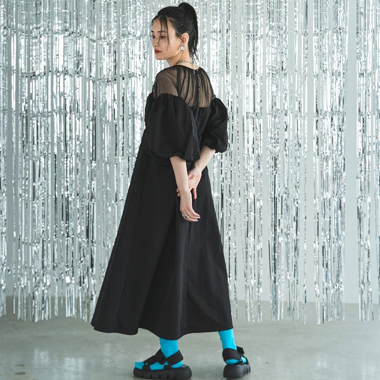 ブラック | タフタ×チュールドッキングワンピース 韓国 夢展望 bohmal(ボマール) | 夢展望