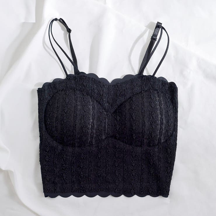 ブラック | パット入りスカラップレースキャミソール 韓国 夢展望 | 夢展望