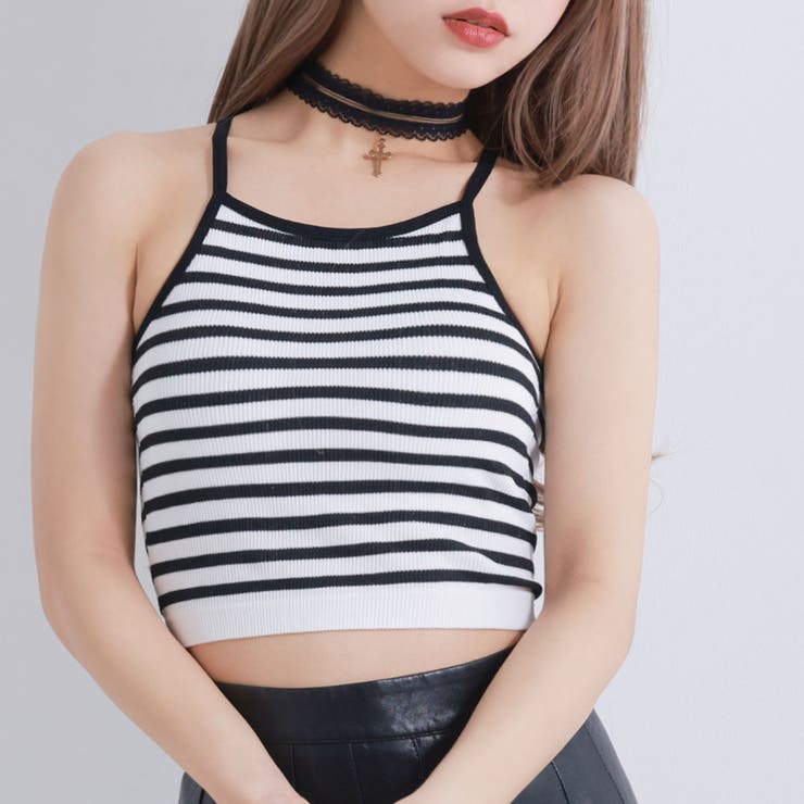 ホワイトボーダー | 短丈肌魅せリブキャミソール 韓国 夢展望 | 夢展望