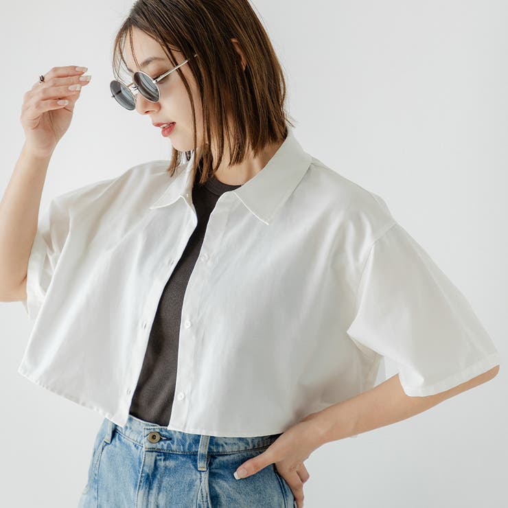 オフホワイト | クロップドハーフスリーブシャツ 韓国 夢展望 | 夢展望