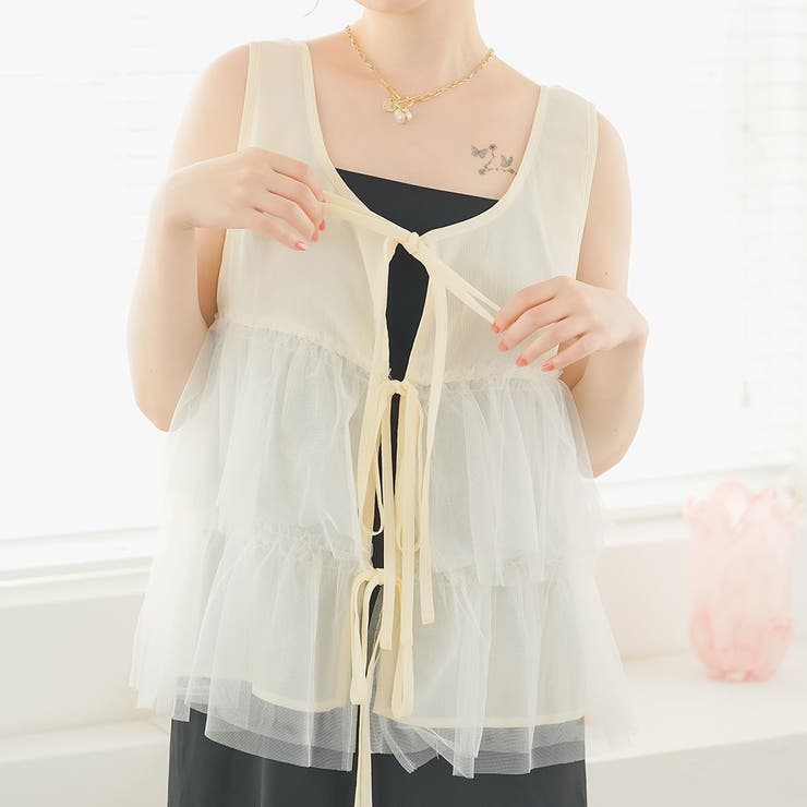 アイボリー | フロントリボンチュールベスト 韓国 夢展望 | 夢展望