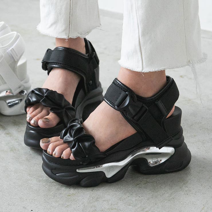 ブラック | クシュクシュ厚底スニーカーサンダル 韓国 夢展望 | 夢展望