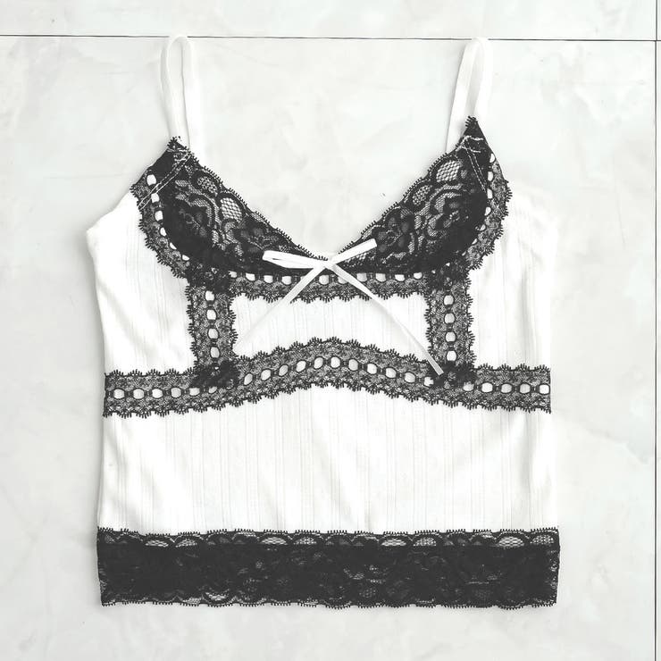 ホワイト（レース） | レースキャミor透け蝶々キャミ選べるカットソー 韓国 夢展望 | 夢展望