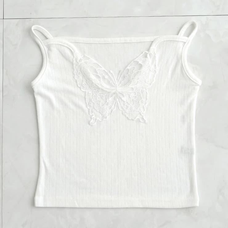 ホワイト(蝶々) | レースキャミor透け蝶々キャミ選べるカットソー 韓国 夢展望 | 夢展望