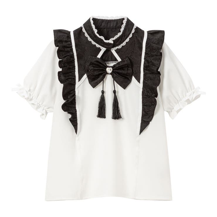 ホワイト×ブラック | チャイナショルダーウィングブラウス 量産型 地雷系 夢展望 | DearMyLove