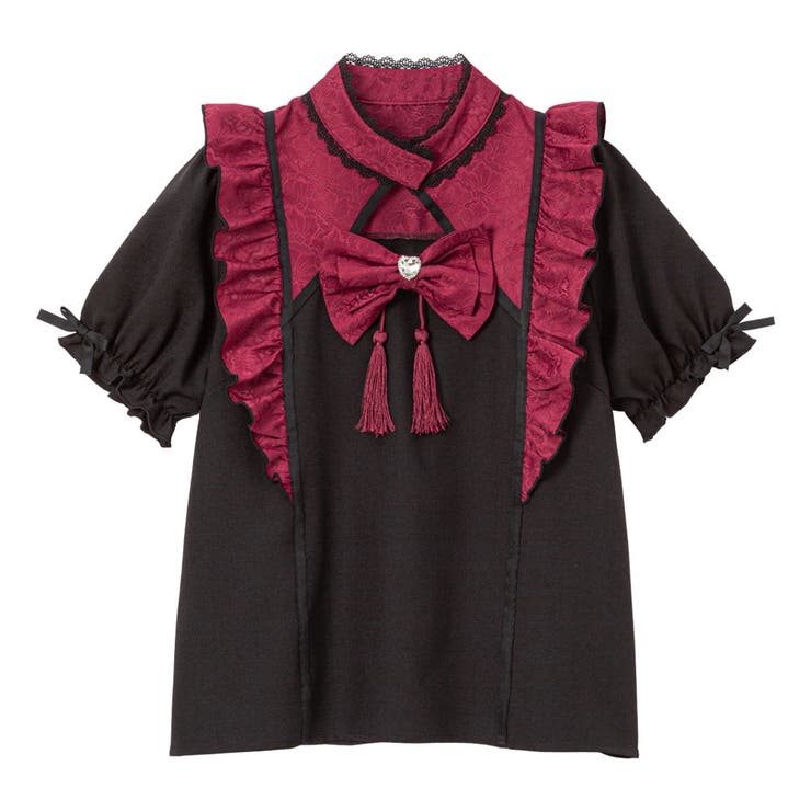 ブラック×ボルドー | チャイナショルダーウィングブラウス 量産型 地雷系 夢展望 | DearMyLove