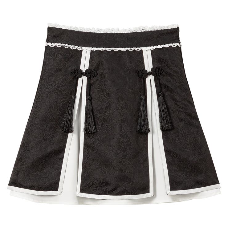 ブラック×ホワイト | チャイナラインスリットスカート 量産型 地雷系 夢展望 | DearMyLove