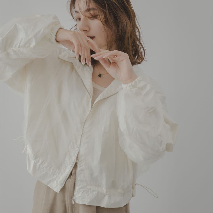 アイボリー | シャイニー×チュールシャーリングブルゾン 韓国 夢展望 | 夢展望