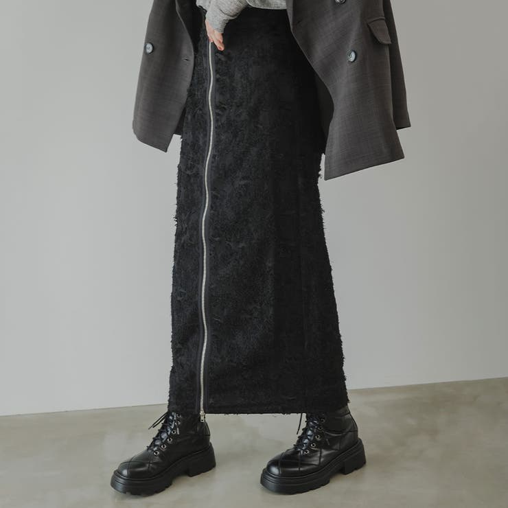 ブラック | フリンジジャガードジップスカート 韓国 夢展望 | 夢展望