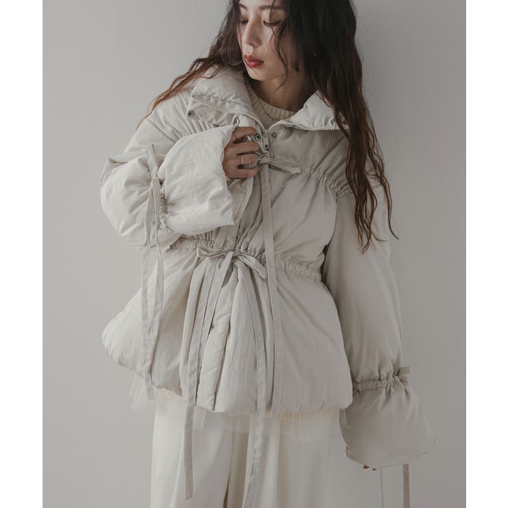アイボリー | メニーリボンフェイクダウンコート 韓国 夢展望 | 夢展望