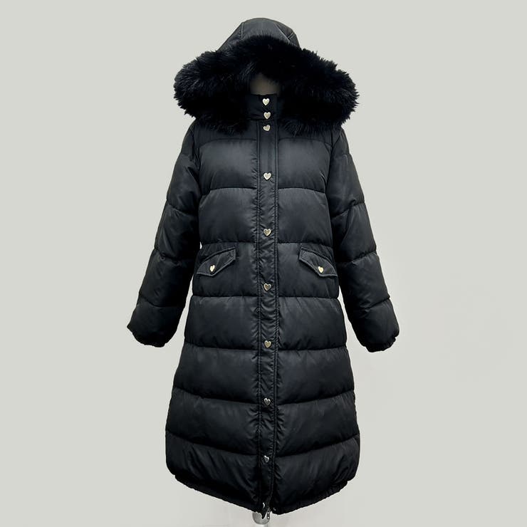 ブラック | ファー付きハートスタッズロングダウンコート 量産型 地雷系 | DearMyLove