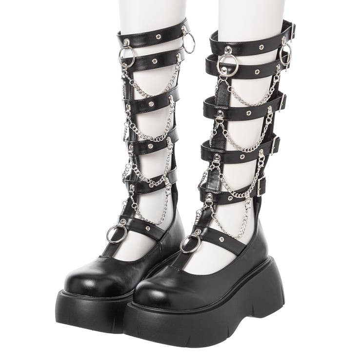 ブラック | クロスベルトチェーンブーツ 量産型 地雷系 夢展望 | DearMyLove