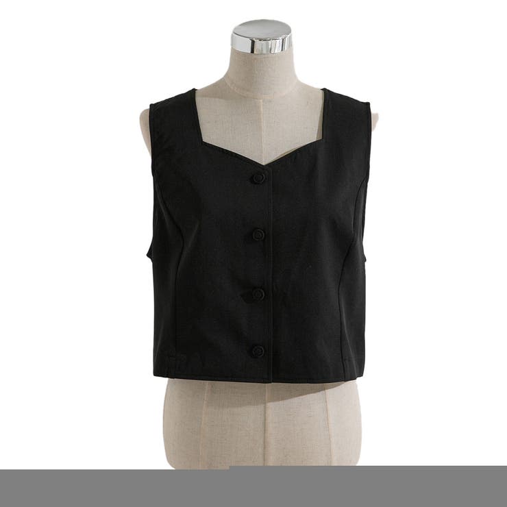 ブラック | 【3L~6L】ショート丈バックベルトベスト【大きいサイズ】   韓国 夢展望 | 夢展望