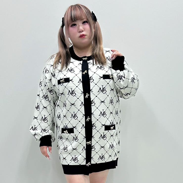 アイボリー×ブラックロゴ | MLモノグラムニットカーディガン 量産型 地雷系 夢展望 | DearMyLove