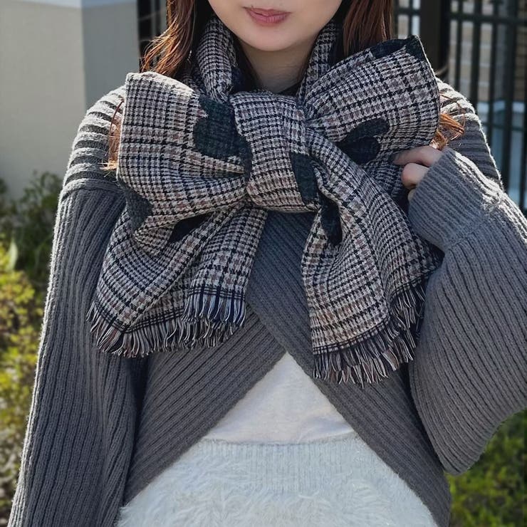 ブラック | ハートチェック柄ストール 韓国 夢展望 | 夢展望