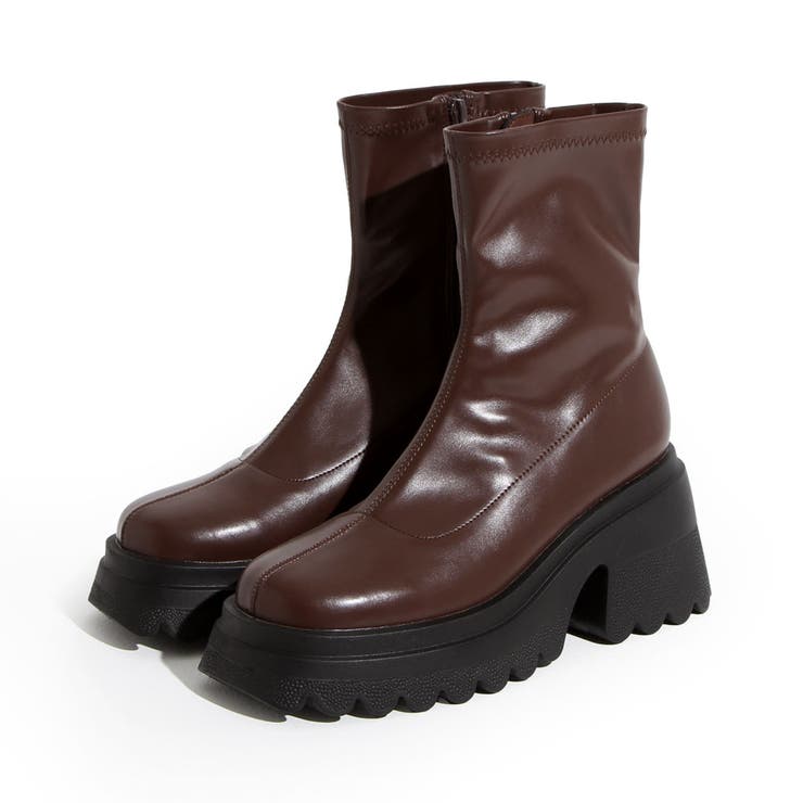 ブラウン | 厚底ストレッチフィットショートブーツ 量産型 地雷系 | DearMyLove