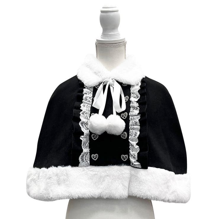 ファーポンポンハートビジューリボンケープコート 量産型 地雷系 夢