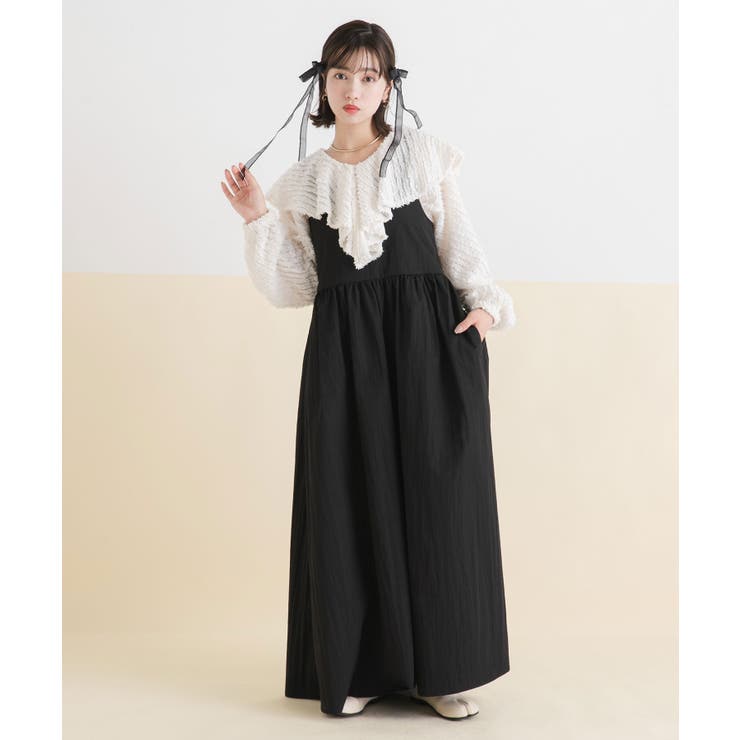 ブラック | バックリボンタフタフレアワンピース 韓国 夢展望 | 夢展望