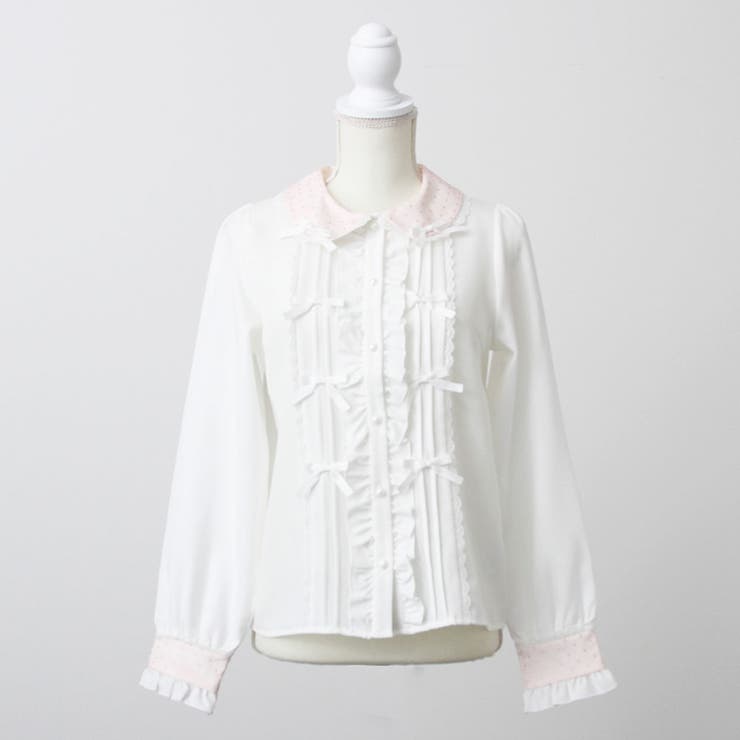 ホワイト×ピンク | キラキラビジュレースリボンブラウス 量産型 地雷系 夢展望 | DearMyLove