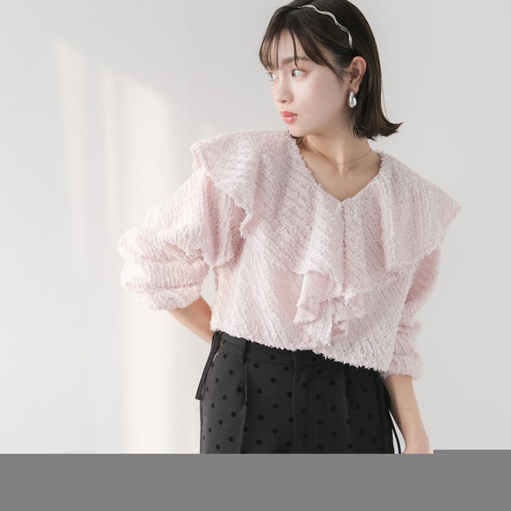 ピンク | ラッフルカラークロップドブラウス 韓国 夢展望 | 夢展望