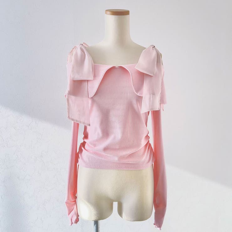 ピンク | ビッグカラーオフショルリボンカットトップス 量産型 地雷系 夢展望 | DearMyLove