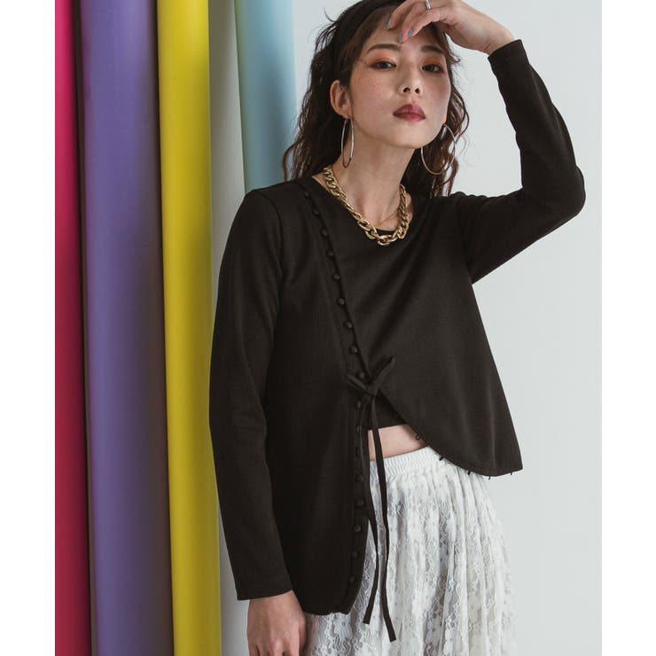 ブラック | ドーフィーヌデザインカットリブトップス 韓国 夢展望 | 夢展望