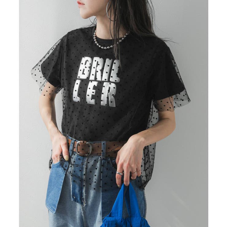 ブラック | チュールレイヤード箔プリントTシャツ 韓国 夢展望 | 夢展望