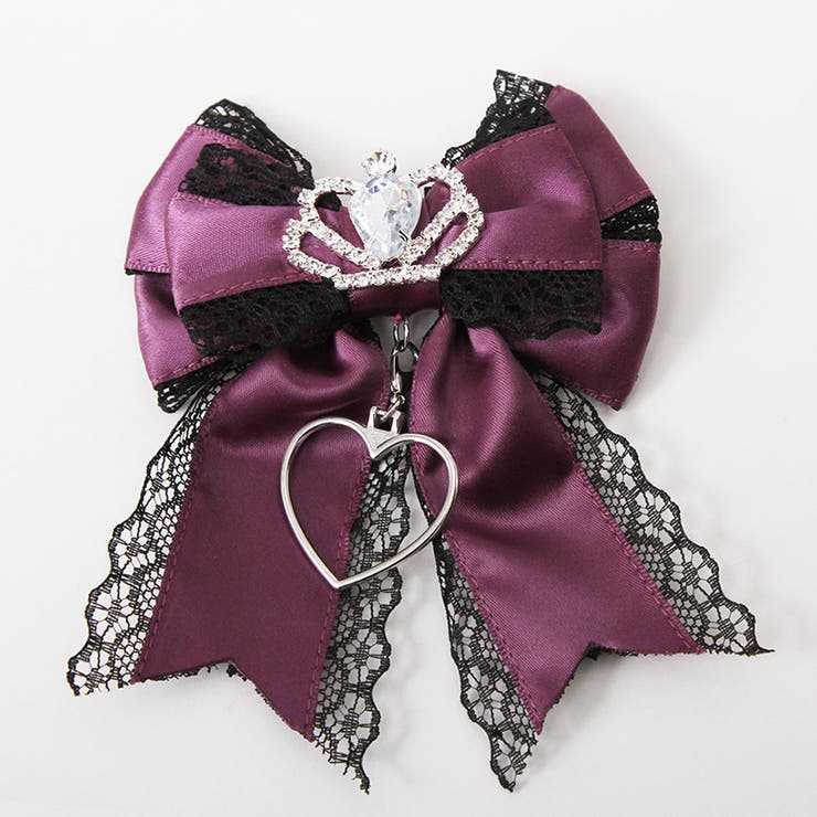 パープル×ブラック | ときめき王冠ビジューレースリボン2個セットヘアクリップ 量産型 地雷系 夢展望 | DearMyLove
