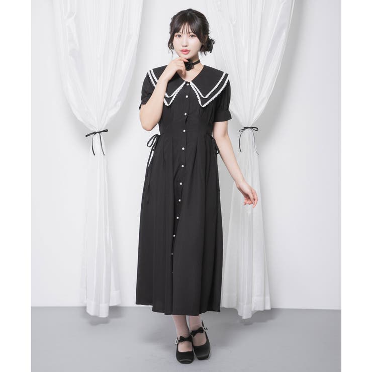 マキシ　ブラック | ダブルビッグカラーシャツワンピース【大きいサイズ有り】 量産型 地雷系 | 夢展望