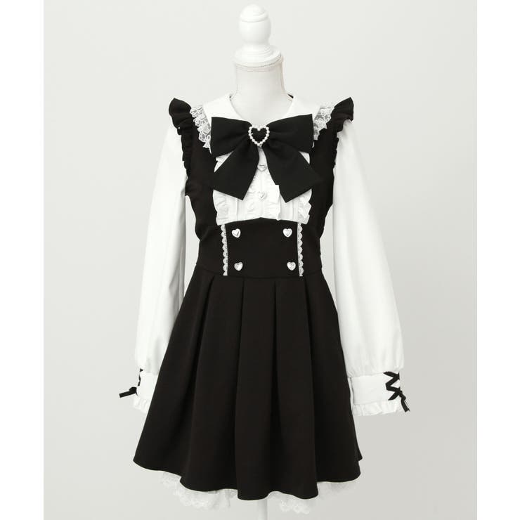 ブラック | ドッキング風フリルハートリボンワンピース 量産型 地雷系 夢展望 | DearMyLove