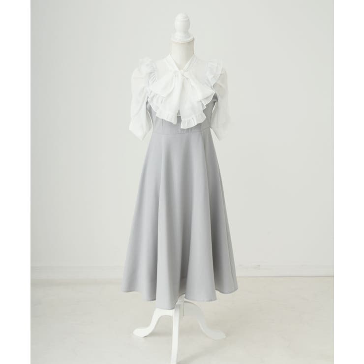 フレア　ブルーグレー | 選べるデザインヨークフリルボウタイワンピース 量産型 地雷系 夢展望 | DearMyLove