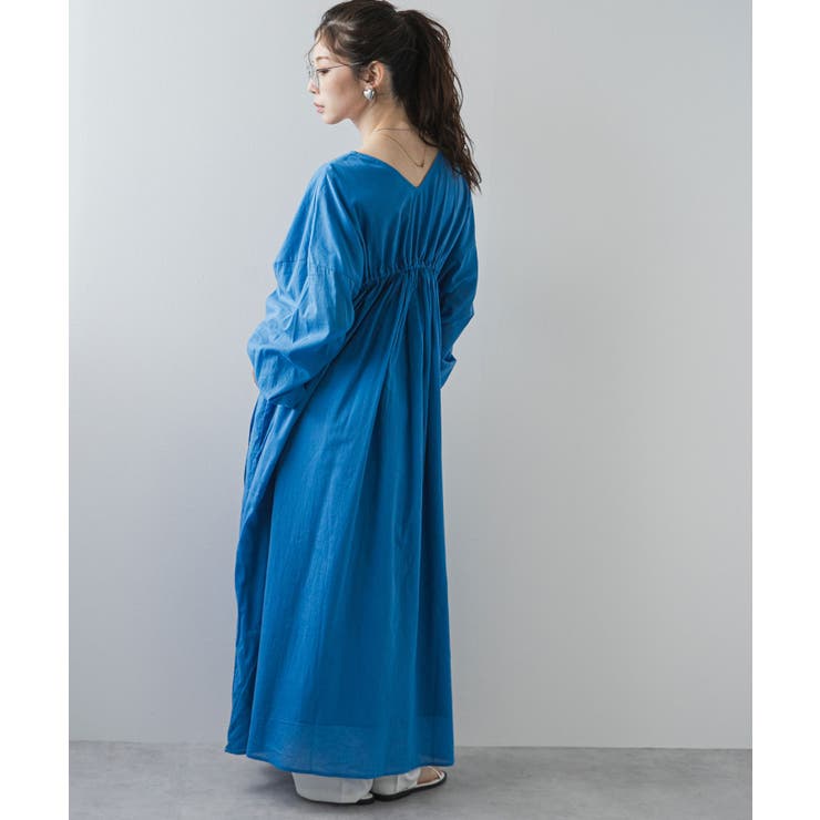 ブルー | 前後2wayドロストシャーリングロングワンピース 韓国 夢展望 | 夢展望