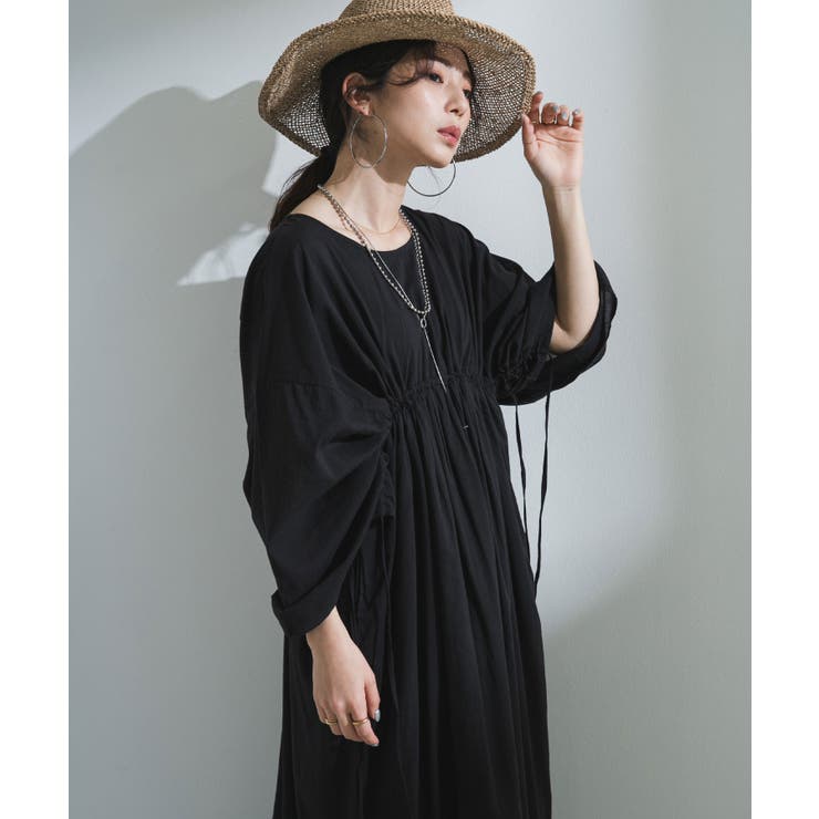前後2wayドロストシャーリングロングワンピース 韓国 夢展望