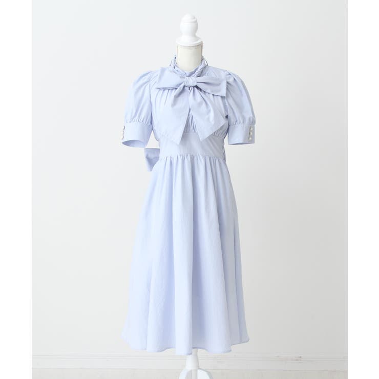 サックス | コットンバルーンボウタイリボンワンピース 量産型 地雷系 夢展望 | DearMyLove