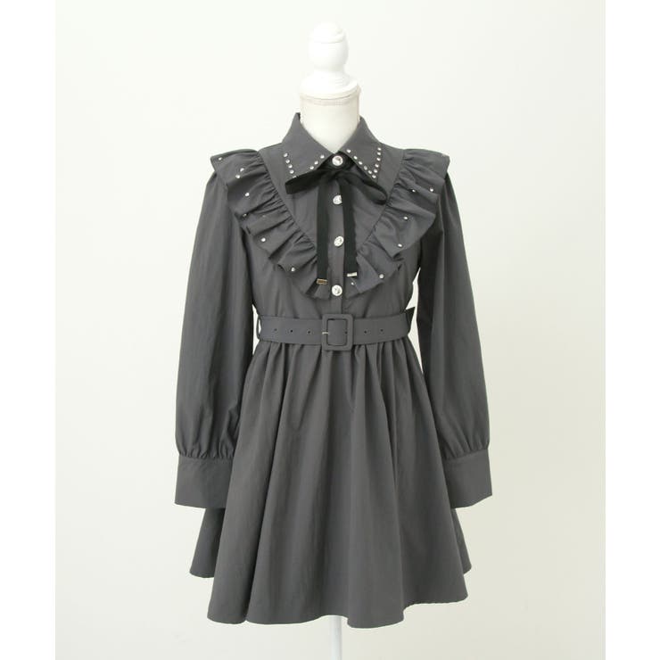 ビジュー襟フリルギャザーシャツワンピース 量産型 地雷系 夢