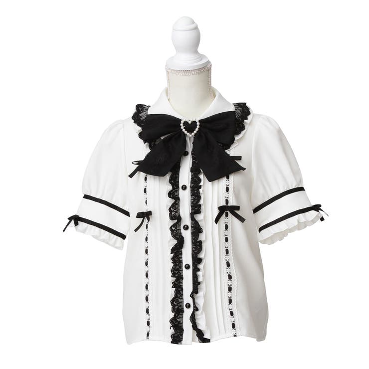 ホワイト×ブラック | はしごレースリボンフリルブラウス 量産型 地雷系 夢展望 | DearMyLove