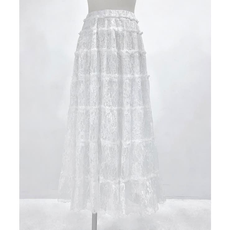 ホワイト | レースティアードロングスカート【大きいサイズ有り】 量産型 地雷系 | 夢展望